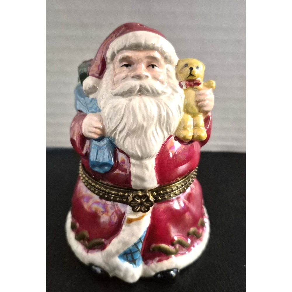 Mr Christmas Musical Trinket Box  Santa Claus Ornament Plays With Sleigh 4 1/2"